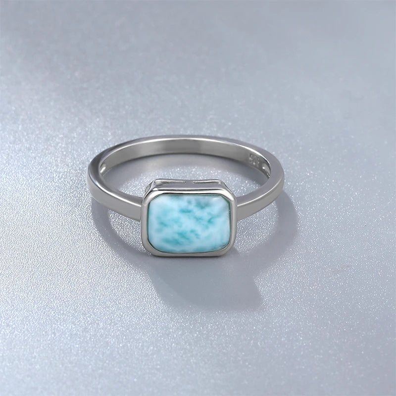 Larimar Rectangular 925 Sterling Silver Ring