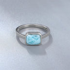 Larimar Rectangular 925 Sterling Silver Ring