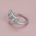 Larimar Leaf Cluster Open Ring in 925 Sterling Silver