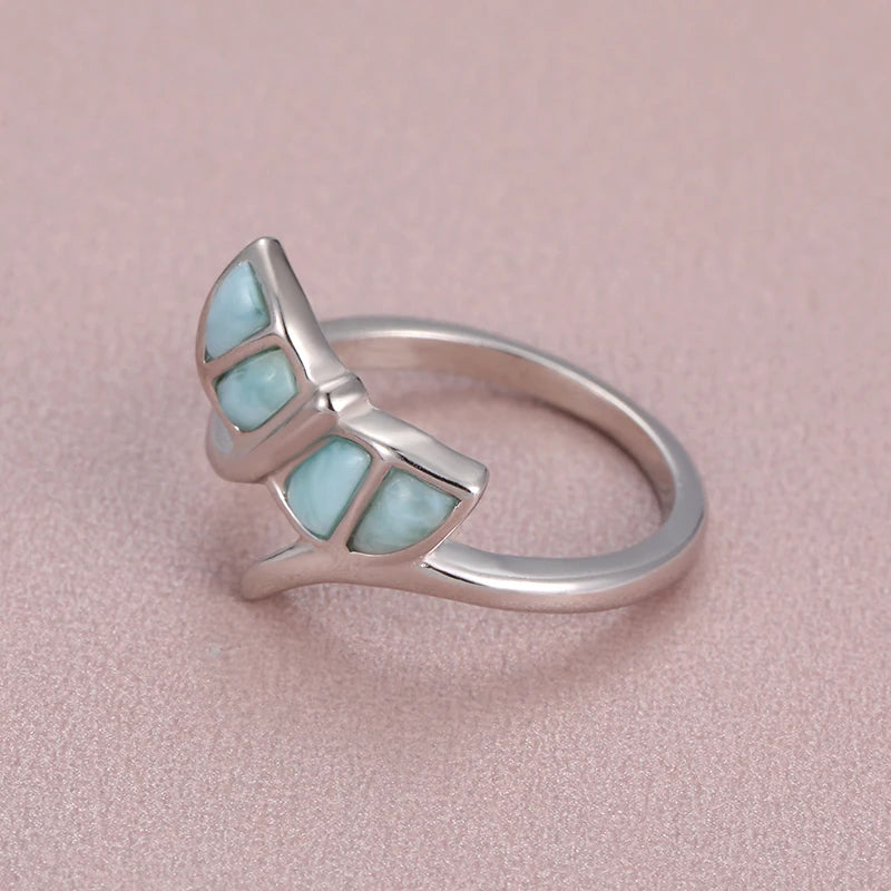 Larimar Leaf Cluster Open Ring in 925 Sterling Silver