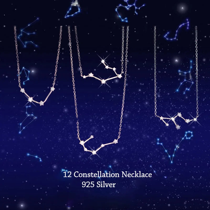 Zodiac Constellation Necklace — Sterling Silver CZ Star Sign Pendant