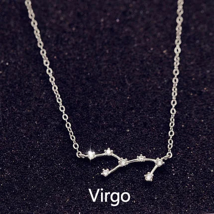Zodiac Constellation Necklace — Sterling Silver CZ Star Sign Pendant