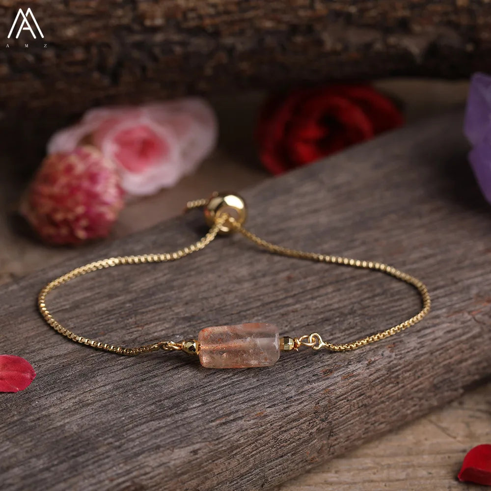Natural Gemstone Single-Bead Bracelet – Gold-Plated Crystal Jewelry for Women