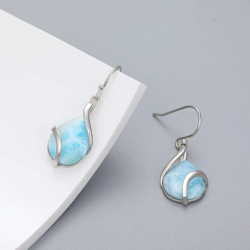 Larimar Water Drop Earrings in 925 Sterling Silver