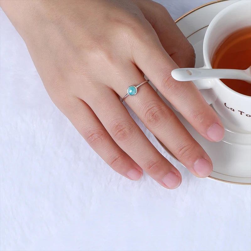 Larimar Round 925 Sterling Silver Solitaire Ring