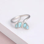 Larimar Leaf Cluster Open Ring in 925 Sterling Silver