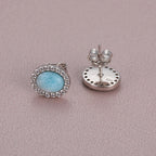 Larimar Oval Halo Stud Earrings, 925 Sterling Silver
