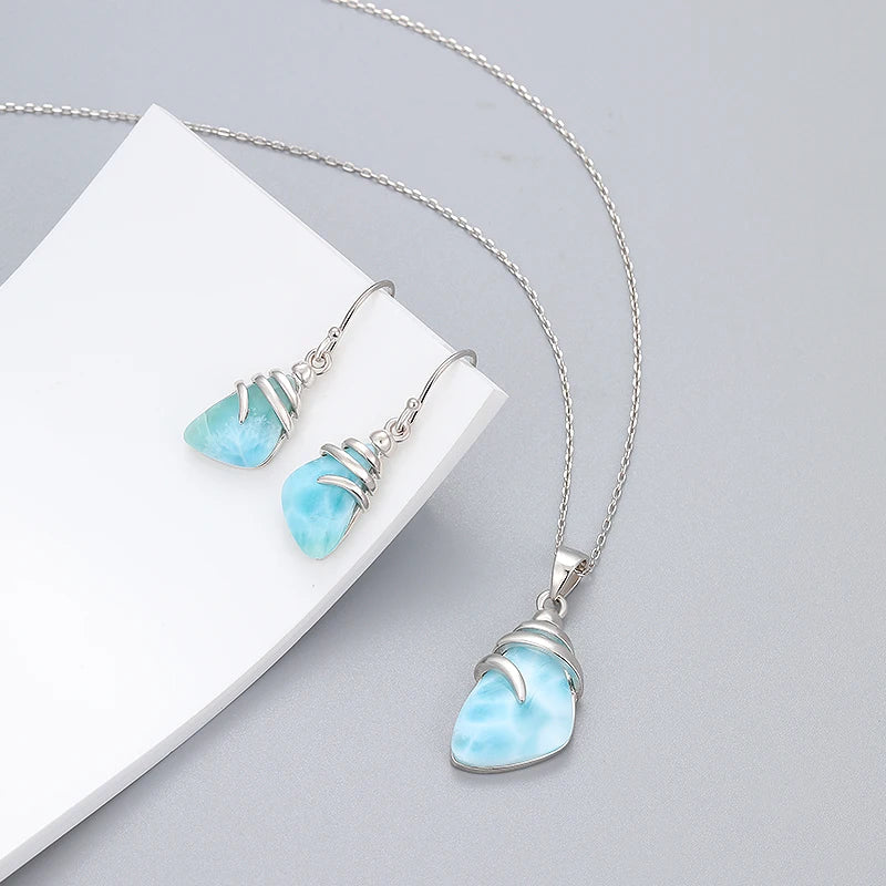 Larimar Shell-Inspired Drop Earrings in 925 Sterling Silver