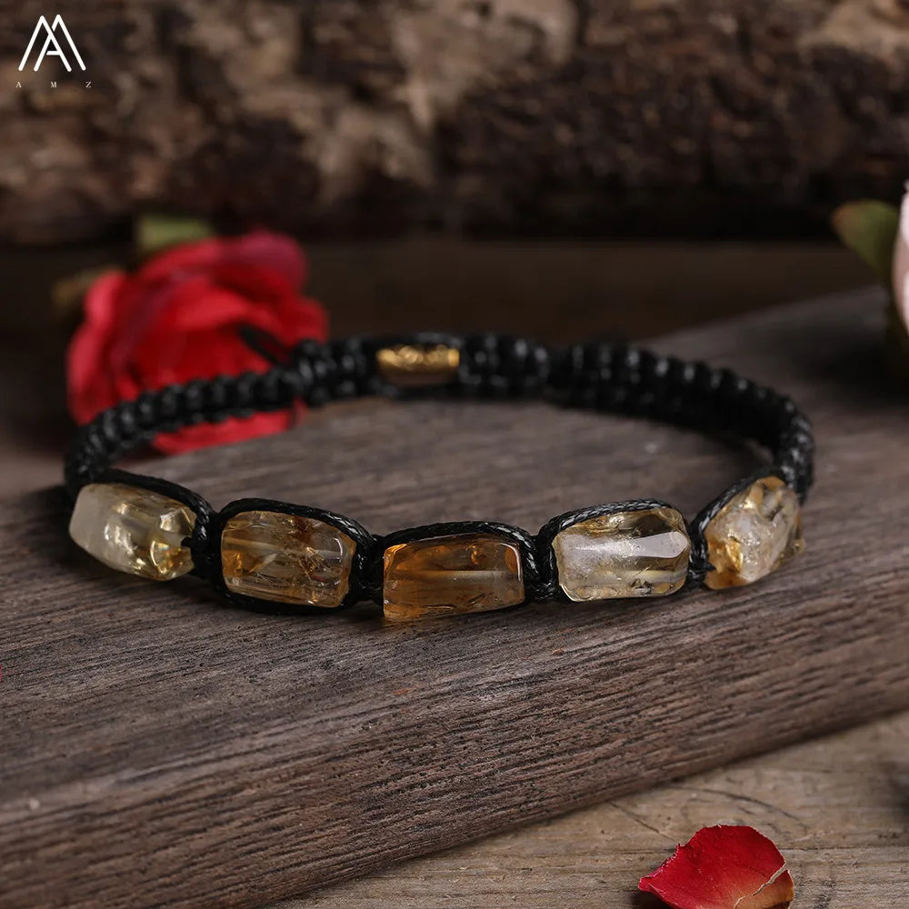 Natural Gemstone Knotted Woven Bracelet – Handmade Healing Crystal Jewelry