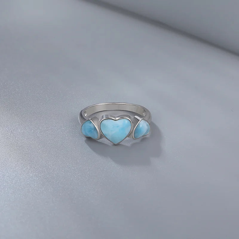 Larimar Heart & Trio 925 Sterling Silver Ring
