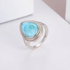 Larimar Teardrop Ring, Open Silver Band