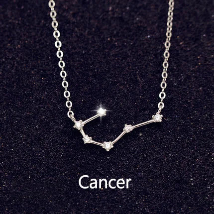 Zodiac Constellation Necklace — Sterling Silver CZ Star Sign Pendant
