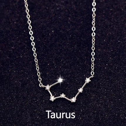 Zodiac Constellation Necklace — Sterling Silver CZ Star Sign Pendant