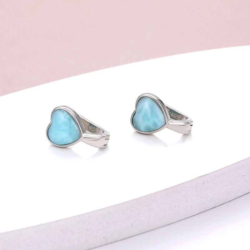 Larimar 925 Silver Heart & Triangle Earrings