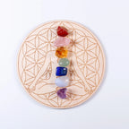 7 Chakra Healing Crystal Set – Tumbled Stones & Flower of Life Wood Base
