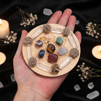 7 Chakra Healing Crystal Set – Tumbled Stones & Flower of Life Wood Base