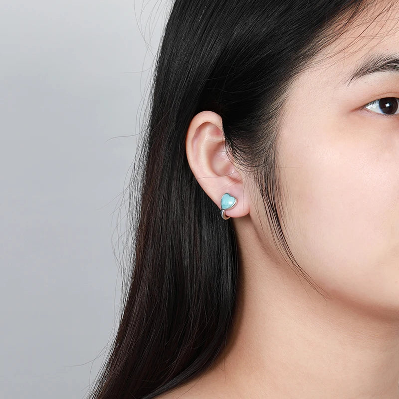 Larimar 925 Silver Heart & Triangle Earrings