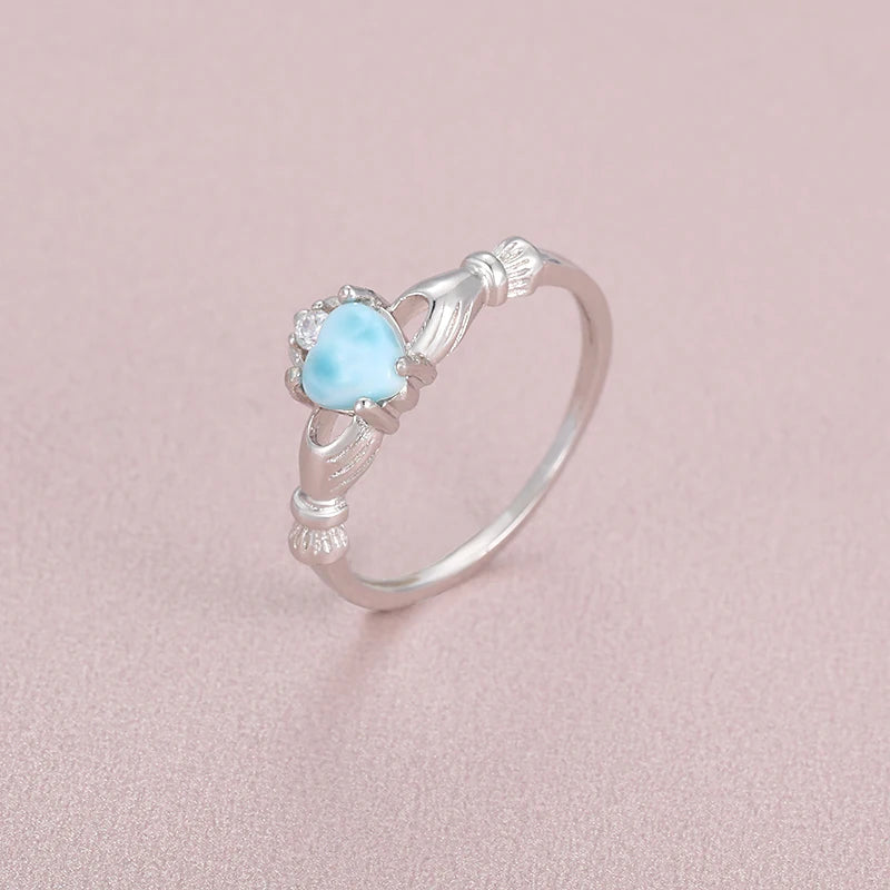 Larimar Heart Twisted Band Ring in 925 Sterling Silver
