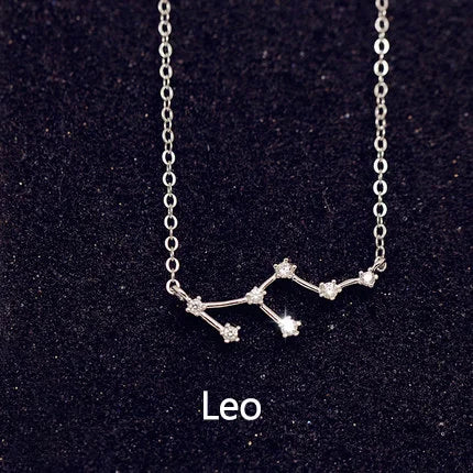 Zodiac Constellation Necklace — Sterling Silver CZ Star Sign Pendant