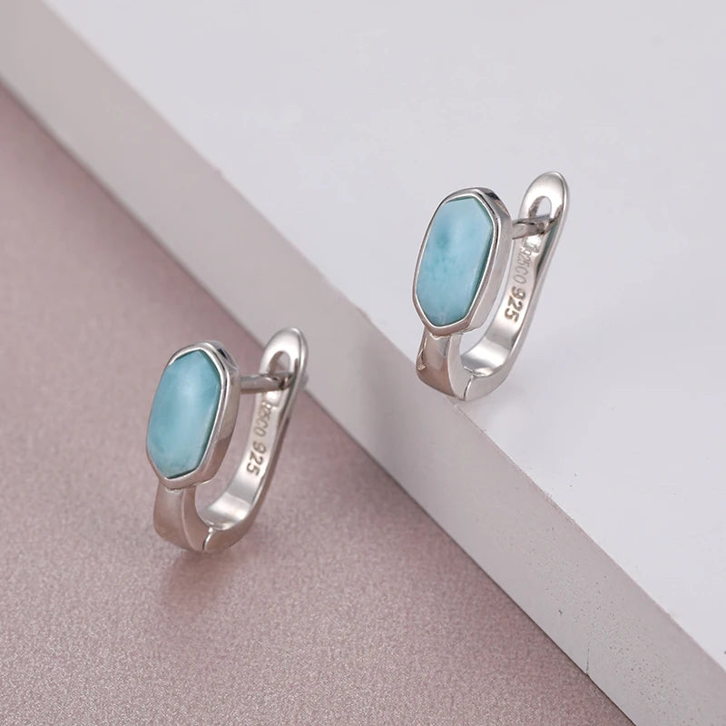 Larimar Oval Drop Earrings in 925 Sterling Silver