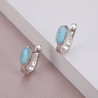 Larimar Oval Drop Earrings in 925 Sterling Silver