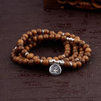 Wood Bead Buddha Om Lotus Charm Bracelet | Tibetan Mala Yoga Bracelet