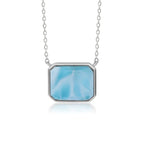 Larimar Rectangle Pendant Necklace in 925 Sterling Silver