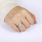 Larimar Halo Flower Ring, 925 Sterling Silver