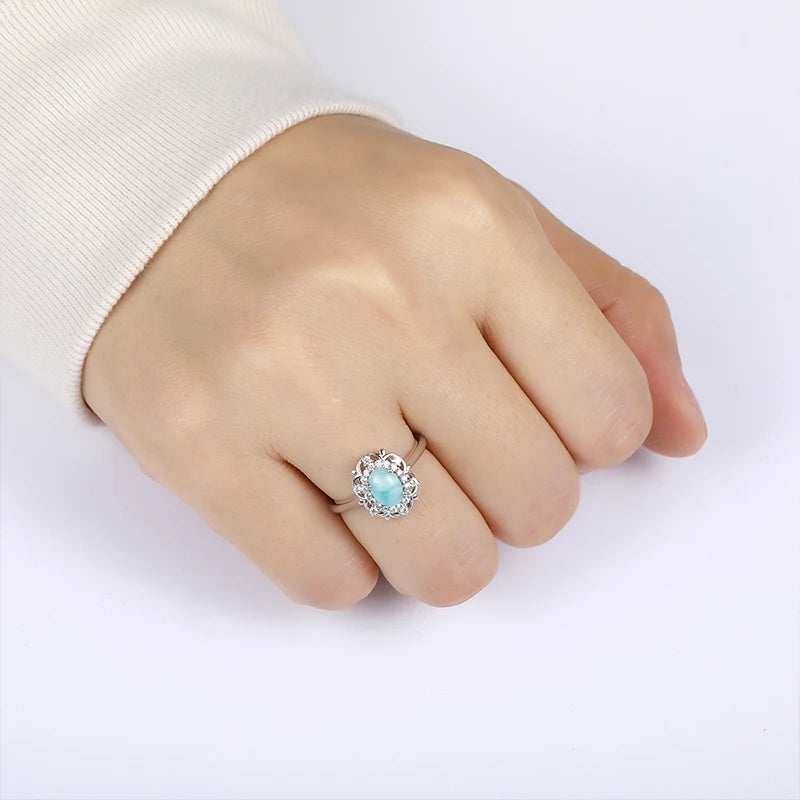 Adjustable Larimar Halo Ring in 925 Sterling Silver