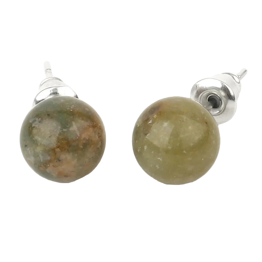 Natural Gemstone Stud Earrings — 8mm Crystal Ball Studs | 16 Healing Stones
