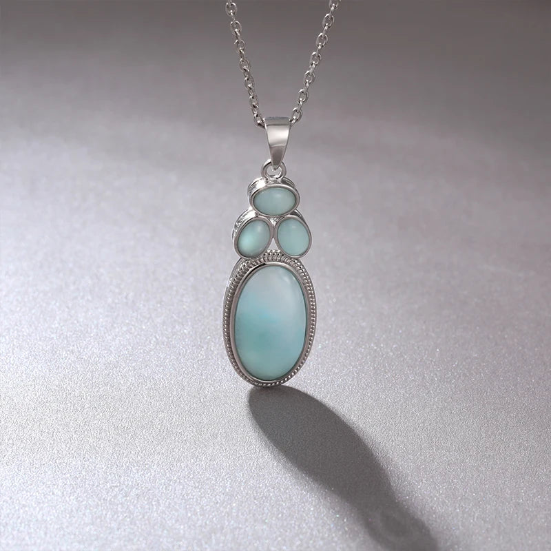 Larimar Layered Geometric Pendant Necklace in 925 Sterling Silver