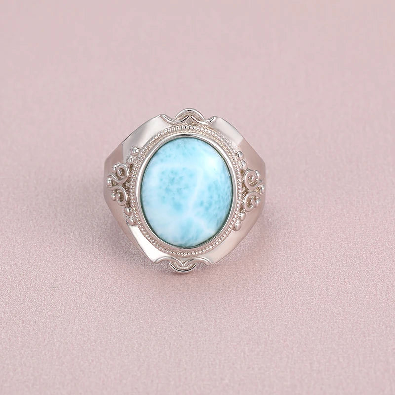 Larimar Statement Ring, Retro Silver Frame
