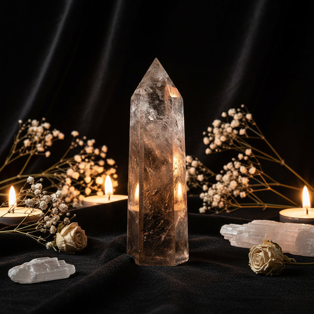 Natural Smoky Quartz Crystal Point Tower | Reiki Healing Wand