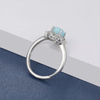 Larimar Halo Flower Ring, 925 Sterling Silver