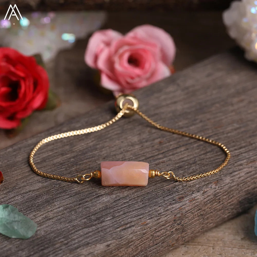 Natural Gemstone Single-Bead Bracelet – Gold-Plated Crystal Jewelry for Women