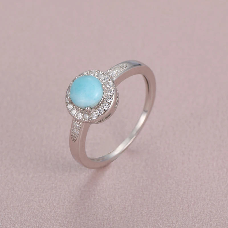 Larimar Oval Halo Pavé Ring in 925 Sterling Silver