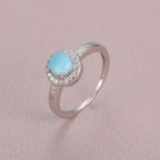 Larimar Round Halo Ring in 925 Sterling Silver