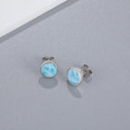 Larimar Round Stud Earrings in 925 Sterling Silver