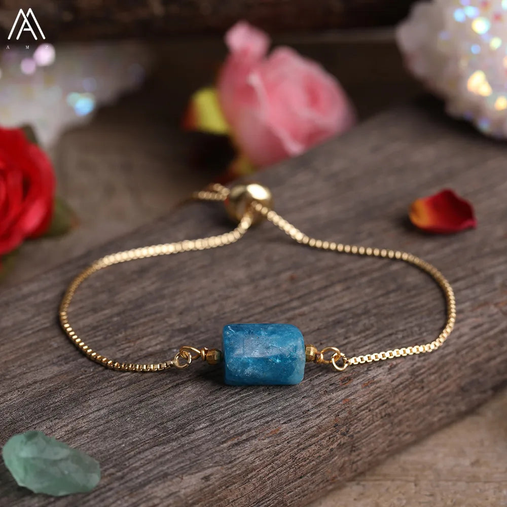 Natural Gemstone Single-Bead Bracelet – Gold-Plated Crystal Jewelry for Women