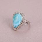 Larimar Teardrop Ring, Open Silver Band