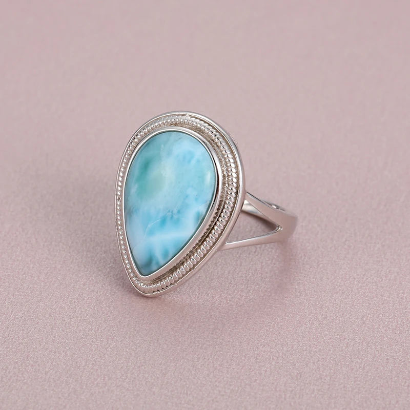 Larimar Teardrop Ring, Open Silver Band