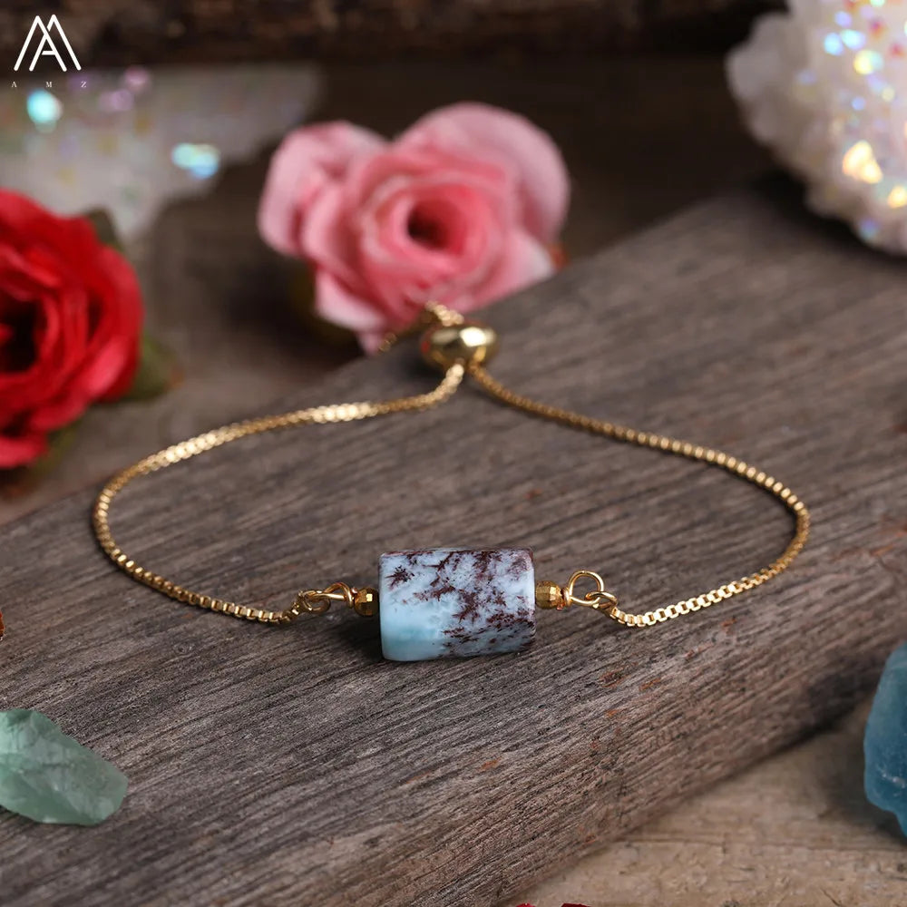 Natural Gemstone Single-Bead Bracelet – Gold-Plated Crystal Jewelry for Women