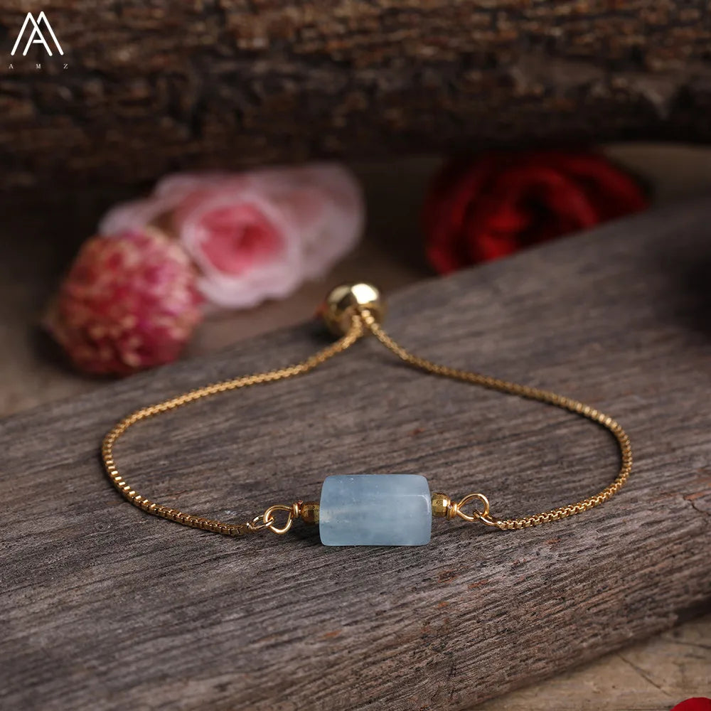 Natural Gemstone Single-Bead Bracelet – Gold-Plated Crystal Jewelry for Women