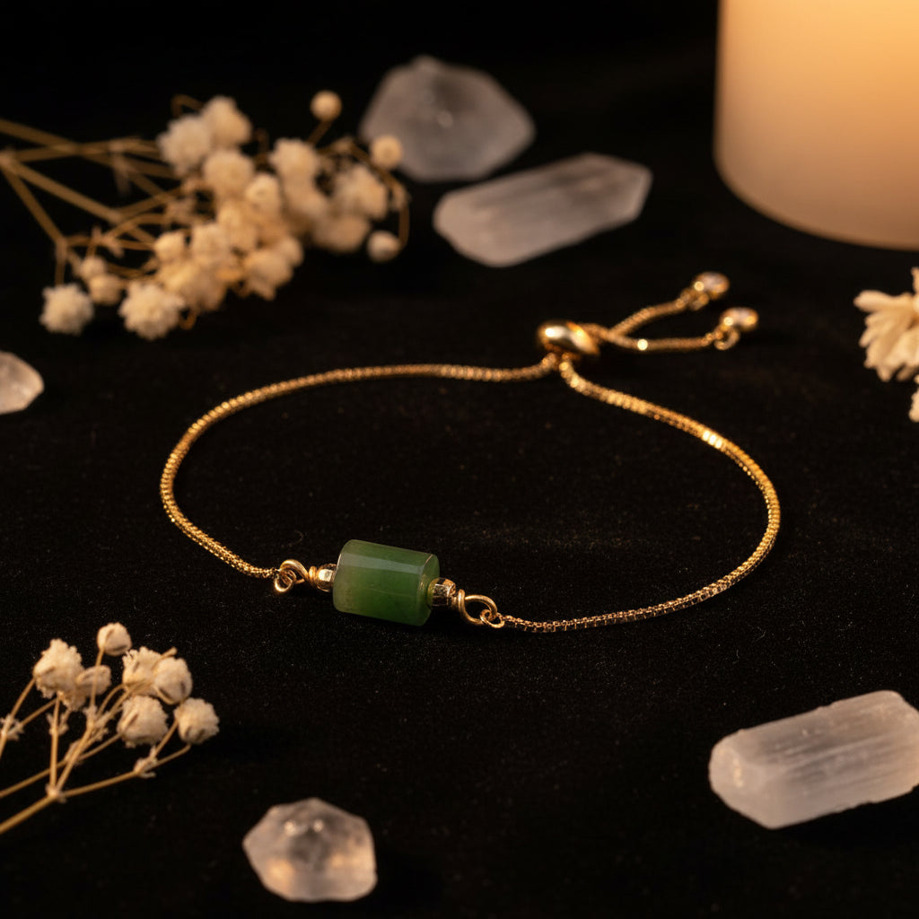 Natural Gemstone Single-Bead Bracelet – Gold-Plated Crystal Jewelry for Women