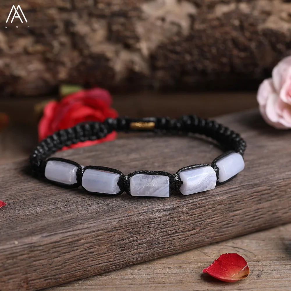 Natural Gemstone Knotted Woven Bracelet – Handmade Healing Crystal Jewelry