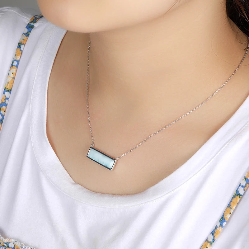 Larimar Bar Pendant Necklace, Minimalist