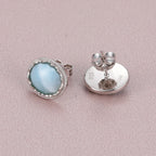 Larimar Oval Stud Earrings, Pavé Zircon Halo