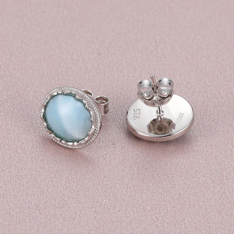 Larimar Oval Stud Earrings, Pavé Zircon Halo