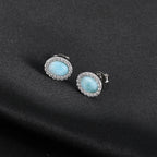Larimar Oval Halo Stud Earrings, 925 Sterling Silver
