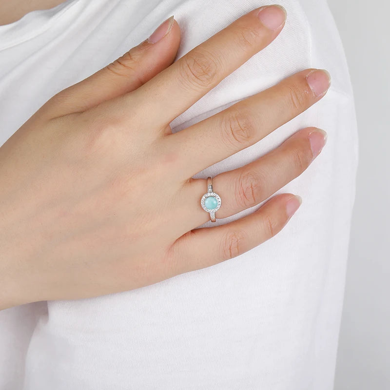 Larimar Oval Halo Pavé Ring in 925 Sterling Silver